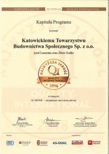 Certyfikat Najwyższa Jakość QI 2018